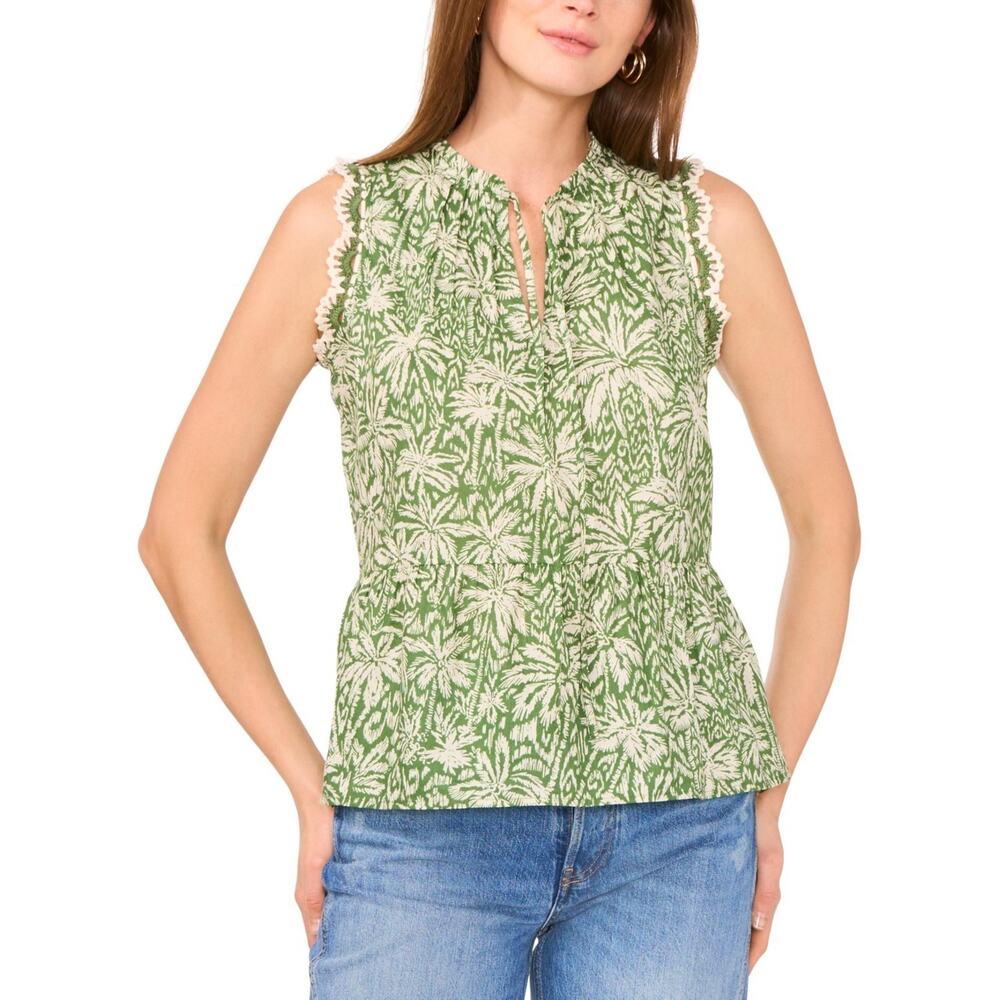 Vince Camuto Women's Peplum-Hem Floral-Print Crocheted-Trim Top Size Xs 0778